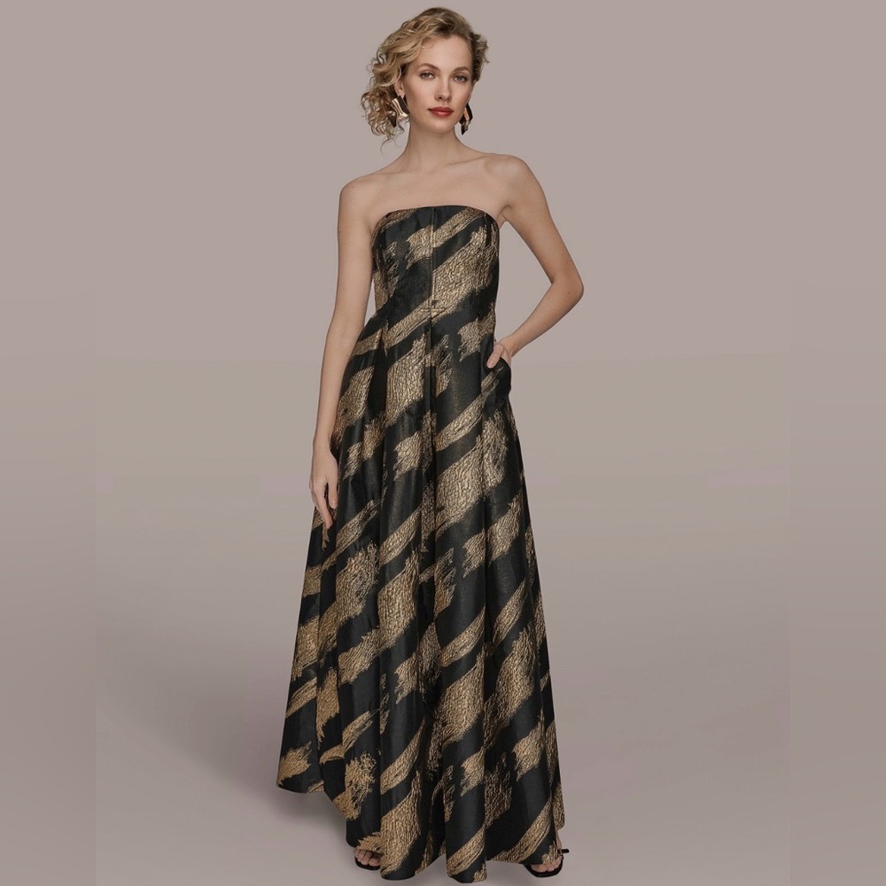 Donna Karan Women Metallic Jacquard Strapless Ball Gown. 6. Black. Retail $399